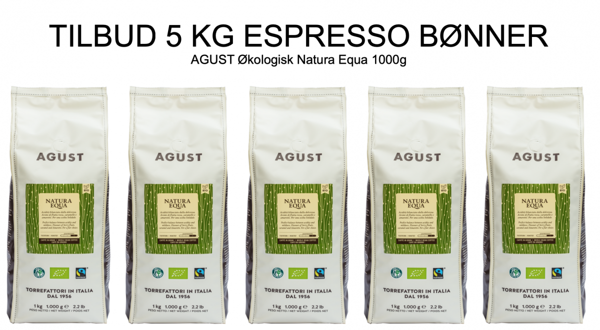 Kaffebønner - Hele espresso kaffebønner - 1000g AGUST Natura Equa -  CoffeeShoppen