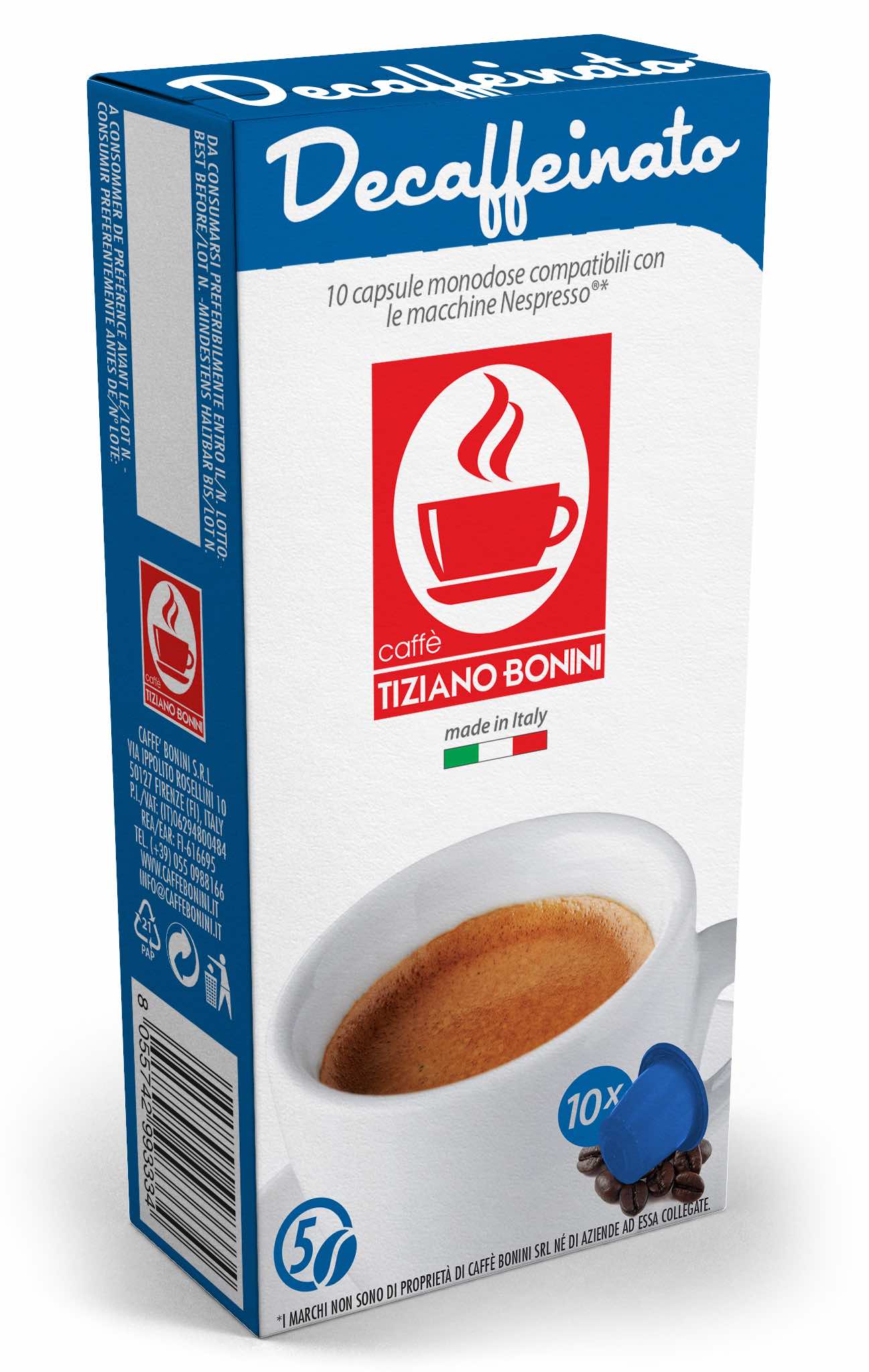 Koffeinfri Bonini Kapsler - er kompatible med alle Nespresso Original maskiner - 10 kopper